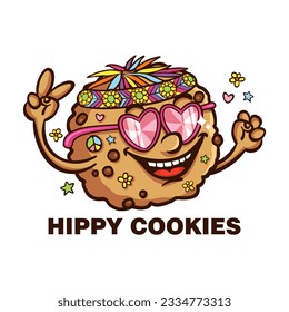 Hippie cookies with bandana and glasses logo design inspiration, Design element for logo, poster, card, banner, emblem, t shirt. Vector illustration