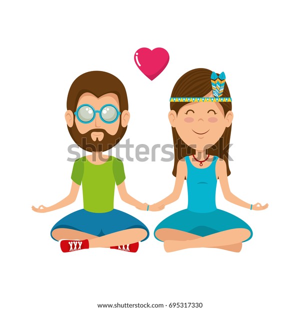 Hippie Cute Couple Cartoon Stock Vector (Royalty Free) 695317330