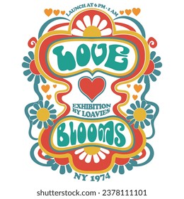 Hippie Decor, Love Blooms Poster, Groovy Poster, 60s Wall Decor, Psychedelic Poster, Hippie Poster