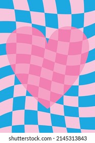 Hippie distorted checkered background in 70s-80s style. Flat vector illustration.