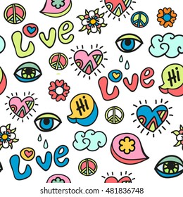 hippie doodle vector seamless pattern