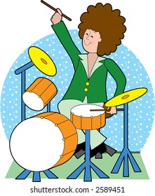 Hippie Drummer playing on a set of drums