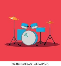 hippie drums, blue drums, red background