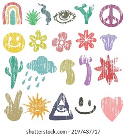 Hippie elements grunge texture set vector for your company or brand