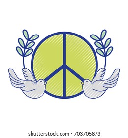 hippie emblem with doves and branches design