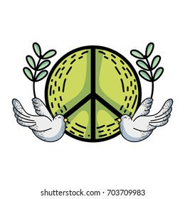hippie emblem with doves and branches design