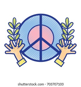 hippie emblem with hands and branches design