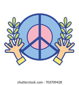 hippie emblem with hands and branches design