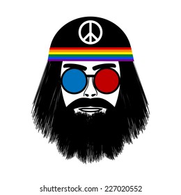 Hippie face icon on white background. Vector illustration.