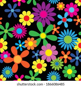 Ilustración de vectores de patrón repetitivo sin problemas con flores hippie