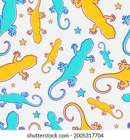 Hippie gecko classic vector seamless repeat pattern.