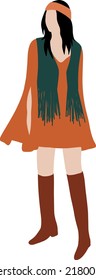 Hippie girl in a dress with a bandage on her head