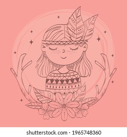 hippie girl flowers feather boho