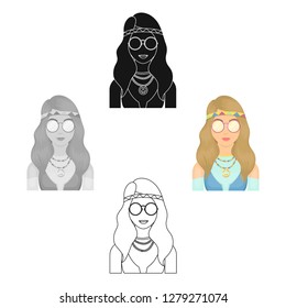 A hippie girl with glasses with beads.Hippy single icon in cartoon style vector symbol stock illustration web.