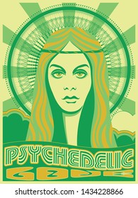 Hippie Girl Psychedelic Art Poster 1960s Style
