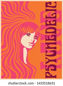 Hippie Girl Psychedelic Love Vintage Poster Style 1970s