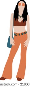 Hippie girl in a top, orange pants and glasses