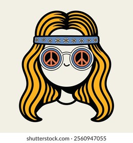 Hippie Girl Vector Cartoon Illustration
