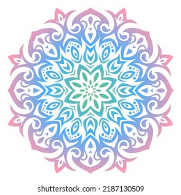 Hippie Goa Trance Psychedelic Colorful Zentangle Inspired Mandala Illustration With Tribal Boho Chic Ornaments. Oriental Ornamental Background.
