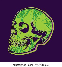 Hippie Green Skull Texture Illustrationen für Ihre Arbeit Logo, Maskottchen-Merchandise-T-Shirt, Aufkleber und Label-Designs, Poster, Grußkartenwerbung Unternehmen oder Marken.