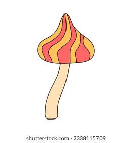 Hippie groovy mushroom. Retro psychedelic cartoon element. Vector illustration isolated on white background.