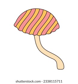Hippie groovy mushroom. Retro psychedelic cartoon element. Vector illustration isolated on white background.