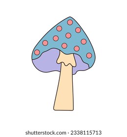 Hippie groovy mushroom. Retro psychedelic cartoon element. Vector illustration isolated on white background.