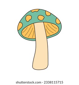 Hippie groovy mushroom. Retro psychedelic cartoon element. Vector illustration isolated on white background.