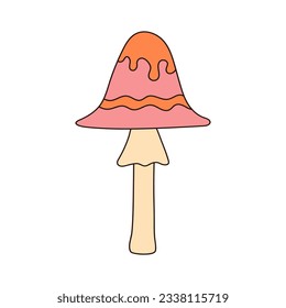 Hippie groovy mushroom. Retro psychedelic cartoon element. Vector illustration isolated on white background.