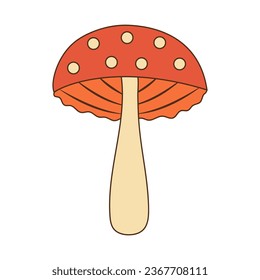 Hippie groovy mushroom. Retro psychedelic cartoon element. Vector illustration isolated on white background.