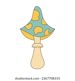 Hippie groovy mushroom. Retro psychedelic cartoon element. Vector illustration isolated on white background.