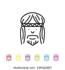 Hippie guy line icon. Sixties lifestyle symbol in black and six colors.