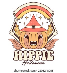 Hippie Halloween. Cute Retro Halloween Design, Retro Halloween Poster.
