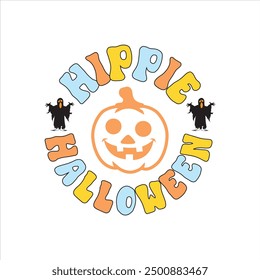 Hippie Halloween, divertido Vector de diseño de camisa de Halloween, ilustración retro de Halloween, citas de tipografía de Halloween diseño de camiseta