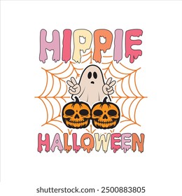 Hippie Halloween, divertido Vector de diseño de camisa de Halloween, ilustración retro de Halloween, citas de tipografía de Halloween diseño de camiseta