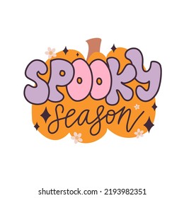 Hippie halloween lettering. Spooky season. Halloween pumpkin. Cute autumn design