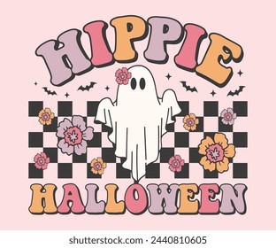 Camiseta Hippie Halloween Retro, Camiseta Retro Halloween, Temporada Espeluznante, Camiseta De Calabaza Fantasma, Halloween De Moda, Halloween Hippie, Camiseta Ghouls, Archivo De Corte Para Cricut Y Silueta