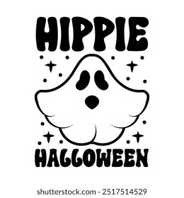 Hippie Halloween Tee Design, Vector Graphic, Halloween Quote, Funny T-shirt Design, Boo Design, Spooky Halloween