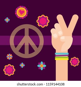 hippie hand peace and love flowers free spirit