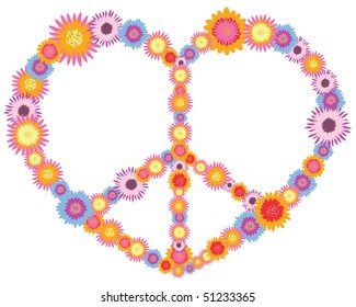 hippie heart made from flowers vector