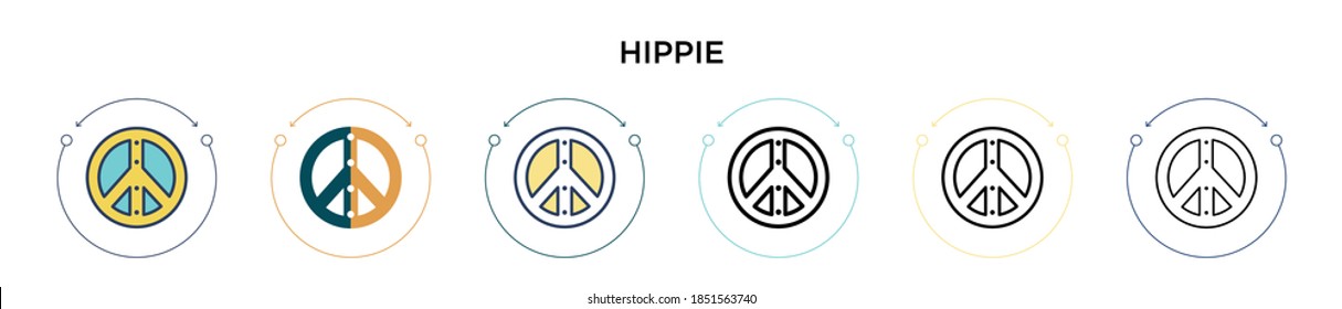 Hippie icon in filled, thin line, outline and stroke style. Vector illustration of two colored and black hippie vector icons designs can be used for mobile, ui, web