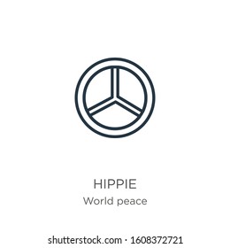 Hippie icon. Thin linear hippie outline icon isolated on white background from world peace collection. Line vector sign, symbol for web and mobile