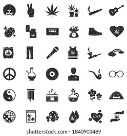 Iconos hippie. Diseño de esgrima negra. Ilustración vectorial.