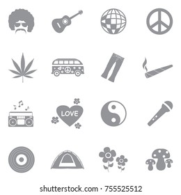 Hippie Icons. Gray Flat Design. Vector Illustration. 