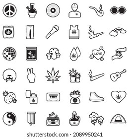 Hippie Icons. Line With Fill Design. Vector Illustration.