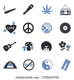 Iconos hippie. Diseño plano de dos tonos. Ilustración vectorial.