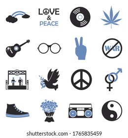 Hippie Icons. Two Tone Flat Design. Vector Illustration.