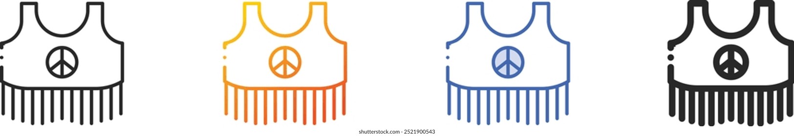 Ícone hippie.Linear fino, gradiente, traço azul e negrito Design Estilo isolado no fundo branco