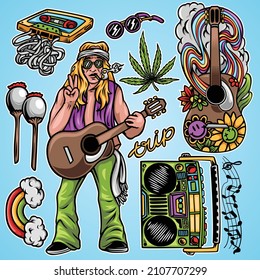 hippie illustration with unique elements