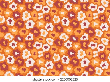 Hippie leopard seamless pattern by orange colors vector illustration. Monochrome orange and red motley abstract pattern with flowers vector